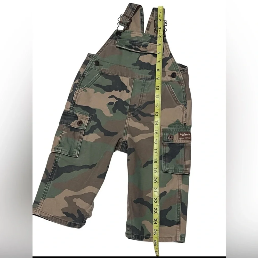 OshKosh b'gosh Vestbak Camo Cargo Overalls 18 Months Snap Leg Distressed Army